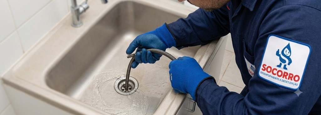 Profissional realizando Desentupimento de Esgoto, Pias, Ralos e Vasos Sanitários em Tijucas