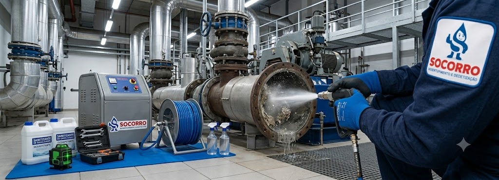 Profissional realizando Desentupimento, Hidrojateamento e Manutenção Preventiva Industrial em Tijucas