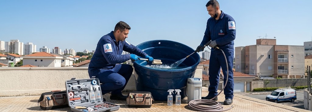 Profissional realizando Limpeza e Higienização de Caixas D'água em Tijucas